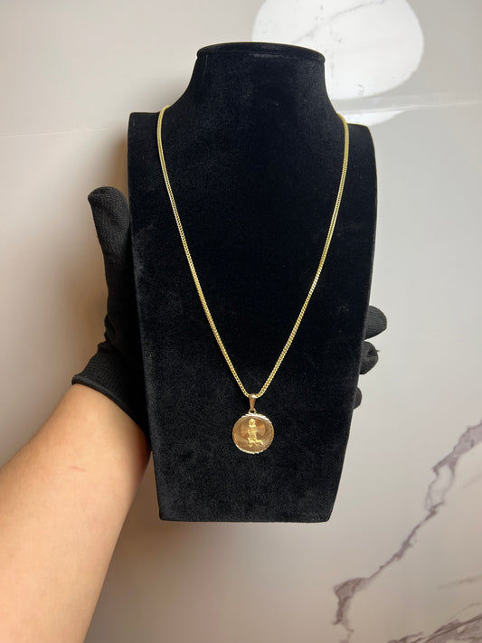 Cadena Franco de Oro 10K 22” x 0.8 mm con Medalla de San Lázaro