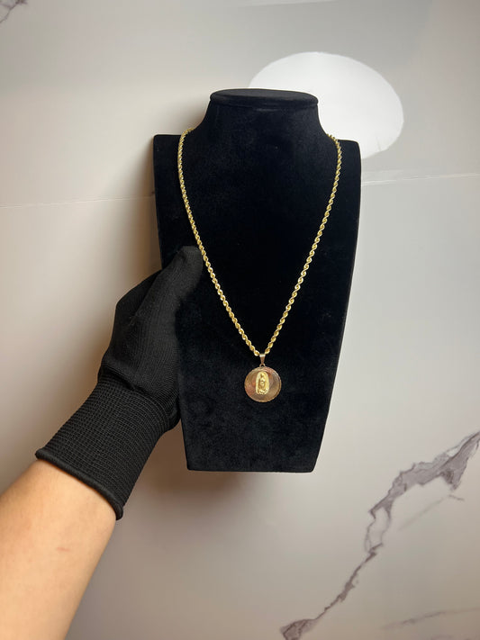 Cadena Torzal de Oro 10K 2.1 mm x 20” con Medalla de la Virgen de Guadalupe